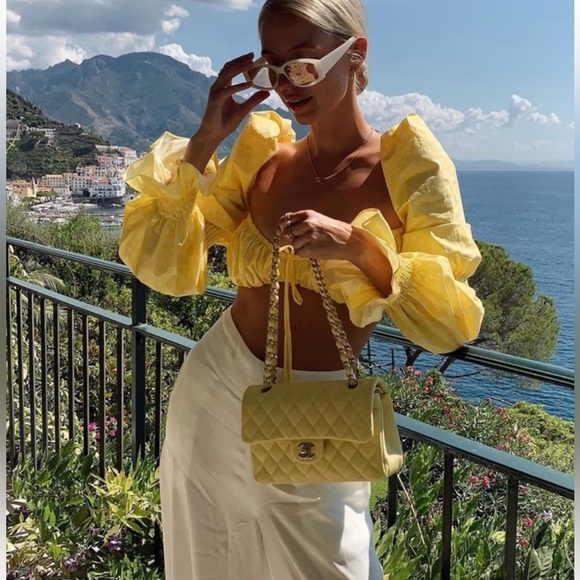 💛CHANEL Butter Yellow Bone Ivory East West Bijoux Silver Chain Quilted Flap Bag - Picture 2 of 16